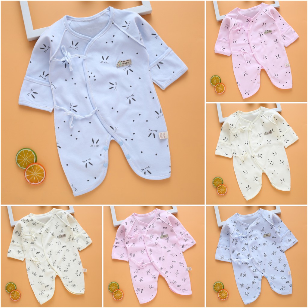 ชุดเด็กแรกเกิด 3-5 กิโล(0-3 เดือน) ผ้าคอตตอน ผูกหน้า บอดี้สูทเด็ก  ชุดเด็กอ่อน เสื้อผ้าเด็กอ่อน ขอบน