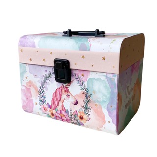 กล่องกระดาษของขวัญ/กล่องใส่ของลายยูนิคอร์น มีหูจับพลาสติก Unicorn Gift Box Suitcase Creative Packaging Birthday Gift Box