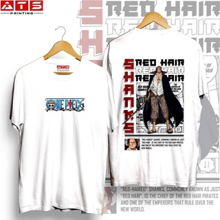 tshirt สําหรับผู้ชาย♛เสื้อยืดท็อปส์ซูผมสีแดง Shanks หนึ่งชิ้น Unisex สําหรับผู้ชายผู้หญิงเสื้อผ N^;