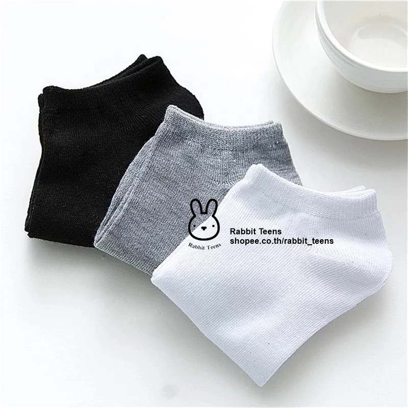🔥Rabbit_Teens🔥🧦ถุงเท้าข้อสั้น🧦 1คู่ สไตล์ญี่ปุ่น ผ้านิ่ม ขาว ดำ เทา พร้อมส่ง