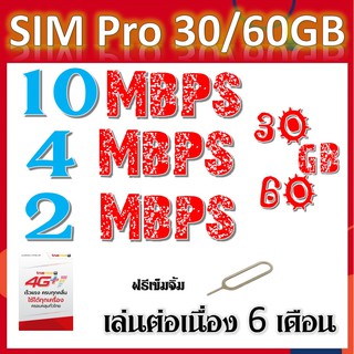 ราคาซิมโคตรเทพทรู 2 - 4 - 10Mbps 30/60GB แถมฟรีเข็มจิ้มซิม