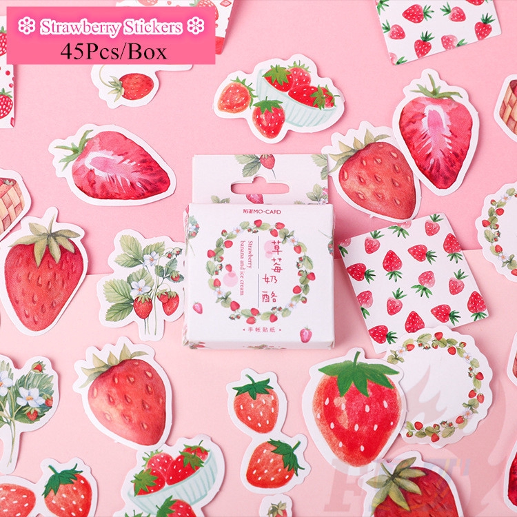 Strawberry ป้ายสติกเกอร์ 45Pcs/Box DIY Diary Scrapbooking Decals สติ๊กเกอร์ Sealing สติ๊กเกอร์