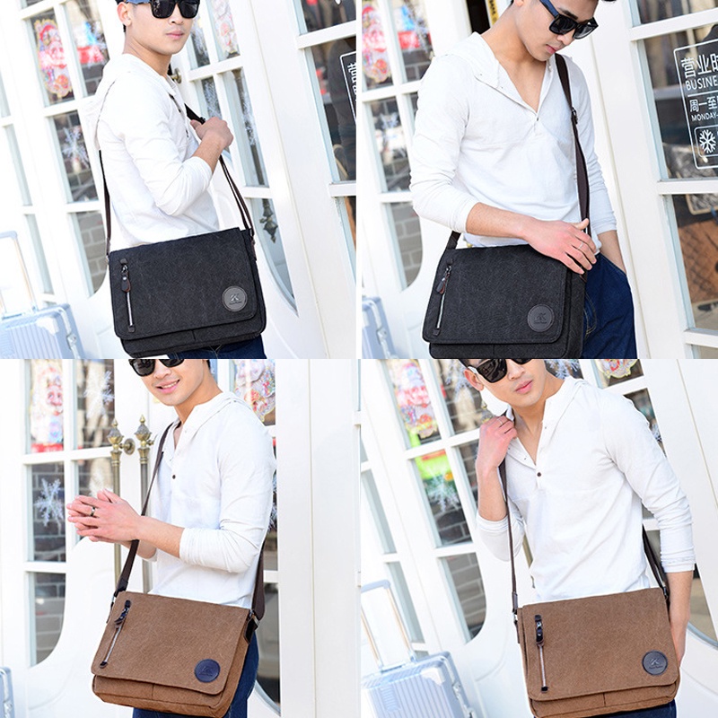CS New Vintage Canvas Satchel Messenger Bag for Men Travel Shoulder Bag Crossbody School Bag for 13.3 Inch Laptop Chromebook Computer