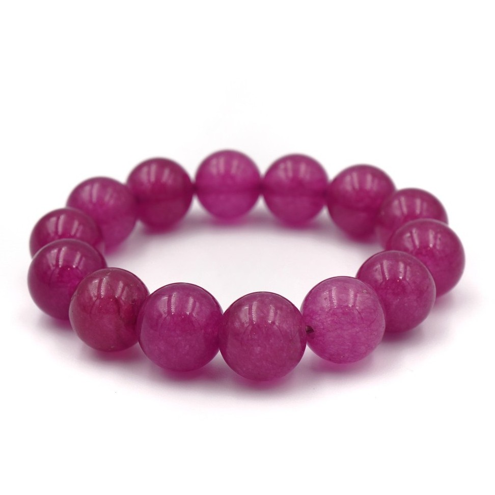 LUCKYSTONE กำไลหินนำโชค โทนสีชมพูเข้ม ขนาด 12 มม. by siamonlineshop
