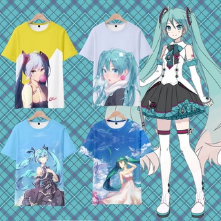 เสื้อยืดแขนสั้น คอกลม พิมพ์ลาย Hatsune Miku 3 มิติ แฟชั่นฤดูร้อน สําหรับผู้ชาย 2022