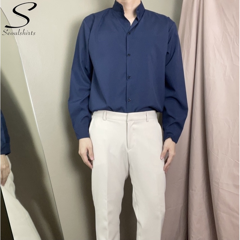 [ส่งทันที กทม.1 วัน] S6: เสื้อเชิ้ตคอจีนแขนยาว สีพื้น พร้อมส่ง ไซซ์ M L XL XXL ผ้านิ่มใส่สบายไม่ร้อน รูปที่ 5