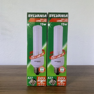 ( แพ็ก 2 ดวง ) SYLVANIA  หลอดตะเกียบ หลอดประหยัดไฟ 15W ขั้วE27 / MINI-LYNX LONG LIFE 2U 827 แสงวอร์มไวท์