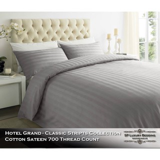 SP Luxury ผ้าปูที่นอนลายริ้วสีเทาเข้ม 5 ฟุต (3 ชิ้น) พรีเมี่ยมเกรด