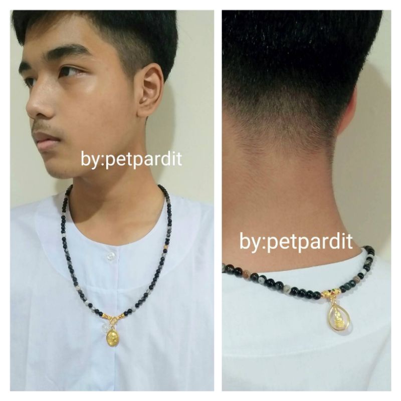 สร้อยคอห้อยพระ หินมงคล หินขนาด 6 มิลห้อยพระได้ 2 องค์