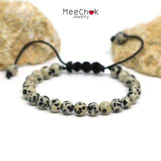 หินดัลเมเชี่ยนแจสเปอร์ หินไข่นกกะทา Dalmatian Jasper 6 มิล เชือกถัก เกรียว ปรับขนาด นำพาความสุขมาสู่ผู้ถือครอง ByMeechok