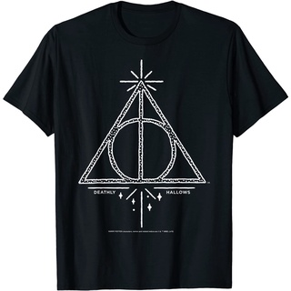 ROUNDคอลูกเรือNeckเสื้อยืด พิมพ์ลายเส้นสัญลักษณ์ Harry Potter Deathly Hallows สําหรับผู้ชาย-4XL