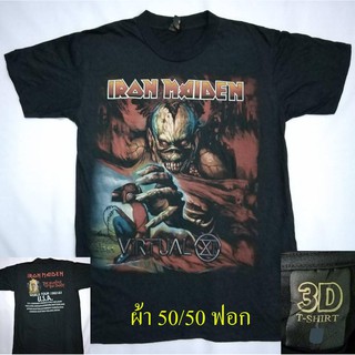 เสื้อวง Iron Maiden ไอรอนไมเดน ผ้าบาง50/50 ตะเข็บเดี่ยวบนล่าง ฟอกสีเฟดให้ดูเหมือนเสื้อวินเทจ