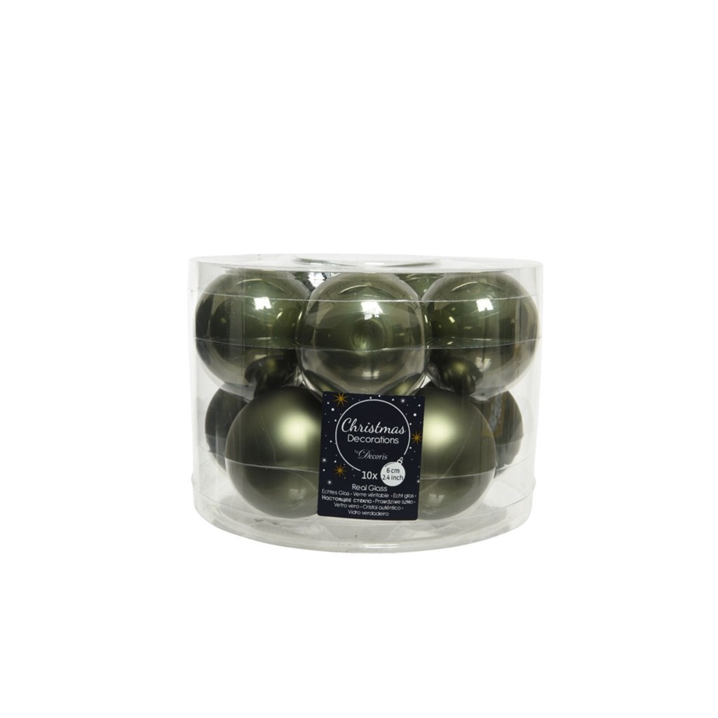 9140482 Moss green baubles glass (⌀ 6 cm)- Christmas Bauble ลูกบอลตกเเต่งต้นคริสต์มาส