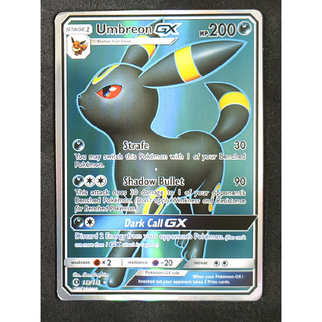 Umbreon GX 142/149 แบล็กกี Pokemon Card (เคลือบพลาสติก) ภาษาอังกฤษ