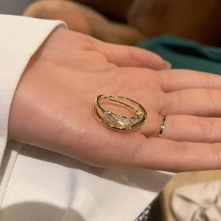 แหวนเปิด Zircon ที่ละเอียดอ่อน แฟชั่นไมโครแทรก Zircon Ring แหวนนิ้วชี้ Double Layer ที่ละเอียดอ่อนสำหรับผู้หญิง