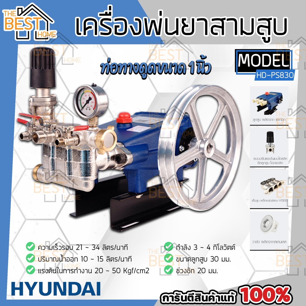 HYUNDAI PAYOO เครื่องพ่นยา 3 สูบ รุ่น HD-P822 HD-P830 ปั๊มพ่นยาสามสูบ 1” 3/4” ปั้มสามสูบ ปั๊มสามสูบ 