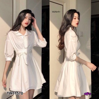 11570 Dress เดรส คอปก แขนศอก + สายผูกเอว Dress, collar dress, elbow sleeves + waist tie