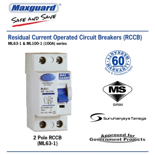 MAXGUARD ELCB 40A/63A (RCCB) (SIRIM)