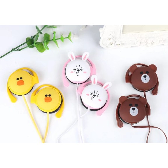 หูฟังการ์ตูนโคนี่บราว Earphone Wired  Cute Cartoon Headphone