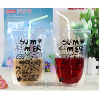 (สินค้าขายต่อใบ) ถุงซิปล็อค แบบใส 300-400 ml. พิมพ์ลาย Summer