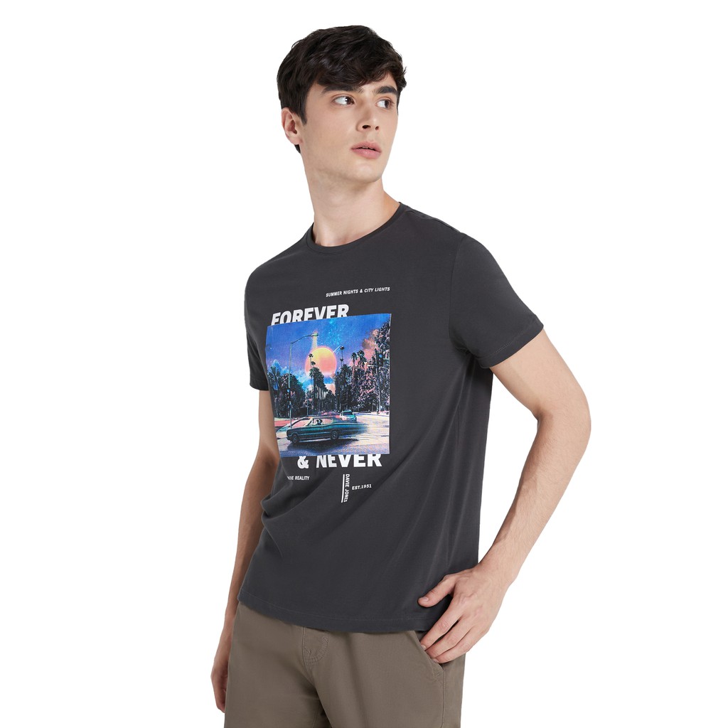 เสื้อยืดผ้าฝ้ายพิมพ์ลายราคาต่ำสุดDAVIE JONES เสื้อยืดพิมพ์ลาย สีเทา Graphic Print T-Shirt in grey TB