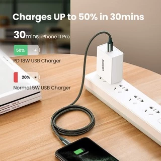 UGREEN original mfi สายเคเบิ้ล USB C แปลงเป็น ไลท์นิ่ง สีเขียวเข้ม สําหรับโทรศัพท์มือถือ 1M