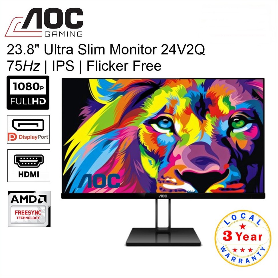 จอมอนิเตอร์ Monitor 23.8'' AOC 24V2Q/67 (IPS, HDMI) ประกัน 3ปี Service On Site.