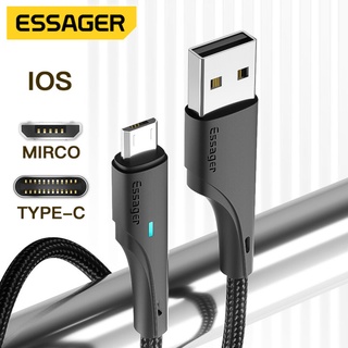 Essager 2 in 1 สายชาร์จ Type C Micro iP usb 3A 2 ม. 3 ม. ชาร์จเร็ว สําหรับ Android โทรศัพท์มือถือ Type C