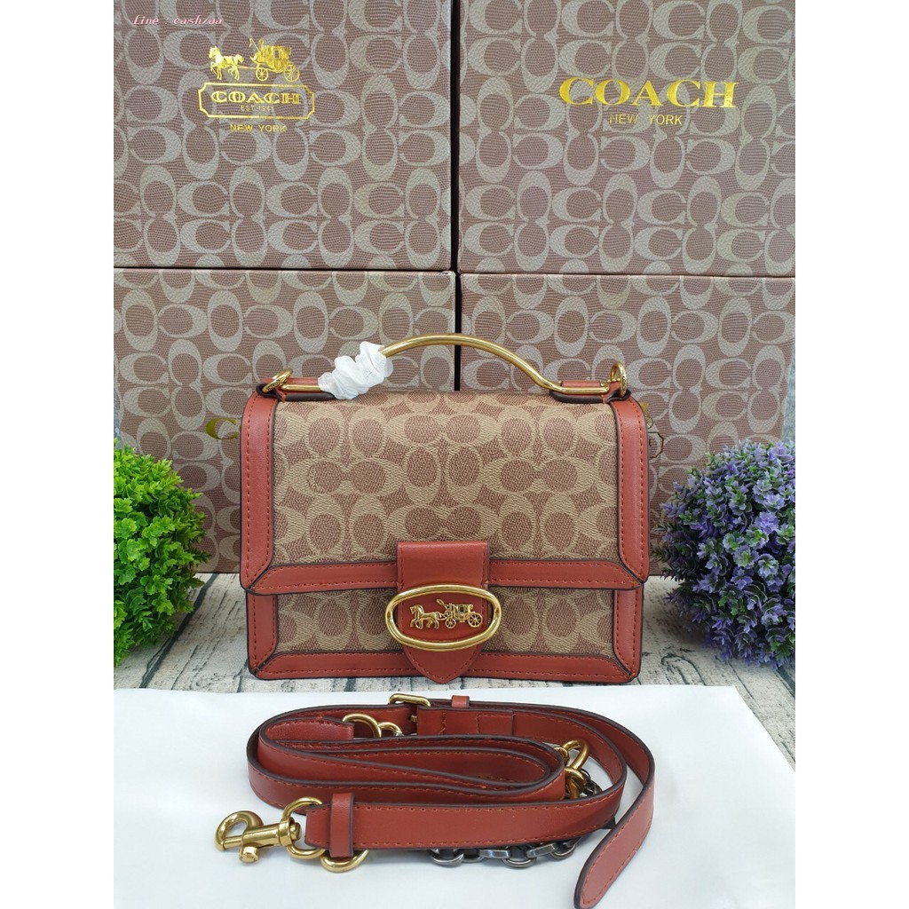 (แท้ 💯%‼) COACH Riley Top Handle 18 In Signature Canvas F73934