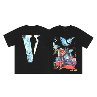 เสื้อยืดแขนสั้นลําลอง ผ้าฝ้าย ทรงหลวม พิมพ์ลาย Big V Print Vlone พลัสไซซ์ สไตล์คลาสสิก สําหรับผู้ชาย และผู้หญิง ไซซ์ S -