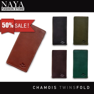 เก็บโค้ดลด 50% กระเป๋าสตางค์หนังแท้สองพับยาว รุ่น Chamois Twinsfold หนังชามัว ใส่แบงค์พันได้โดยไม่ต้องพับ ขยายข้าง