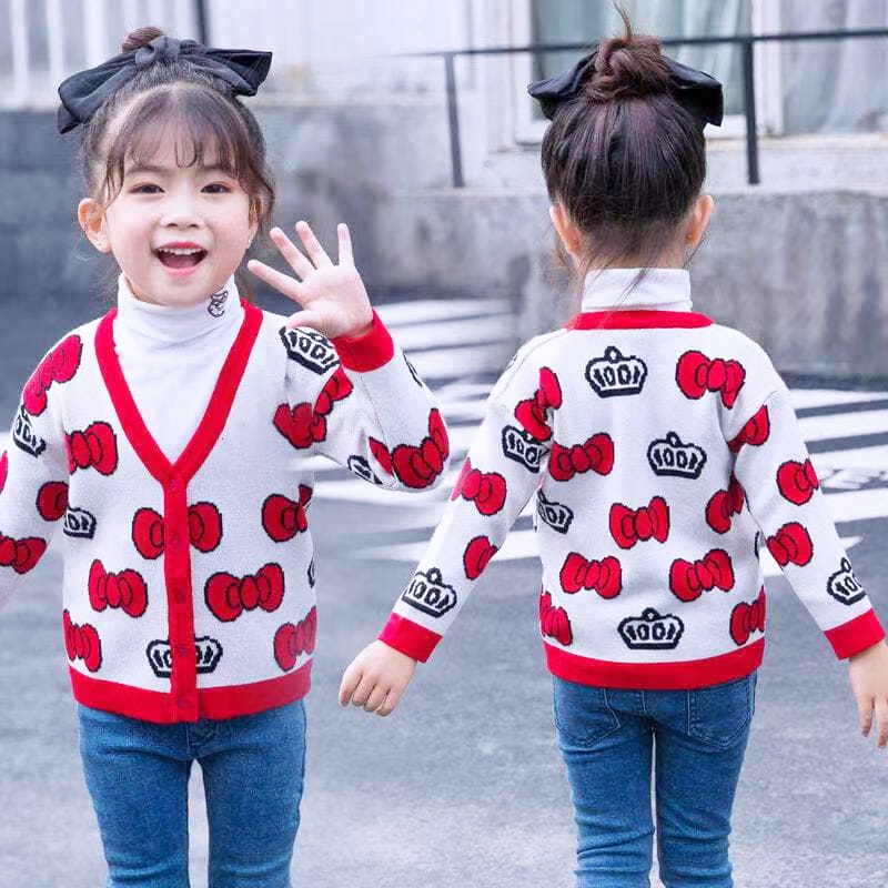 เสื้อสเวตเตอร์ถักคาร์ดิแกนโบว์เด็กผู้หญิงอายุ 1-9 ปี