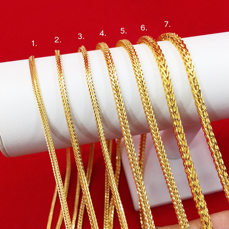 สร้อยคอลายสี่เสาเหลี่ยม หนัก2สลึง1,2,3,5บาท ยาว 20-24นิ้ว ชุบทอง ใส่แทนทองแท้ได้ ใส่ได้ทุกโอกาส ใส่อาบน้ำได้