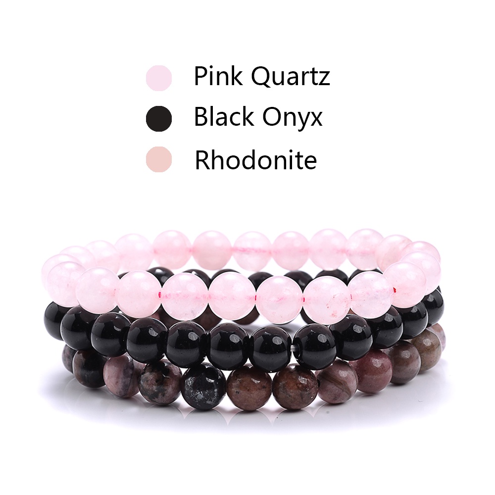 ชุดสร้อยข้อมือหินธรรมชาติ 8 มม. โรโดไนท์ โรสโกไนท์ โรสพิงค์ ควอตซ์ เทอร์ควอยซ์ อเมทิสต์ เฮมาไทต์ สร้อยข้อมือ สําหรับผู้หญิง ผู้ชาย ของขวัญเครื่องประดับ 3 ชิ้น / ชุด - รูปที่ 6