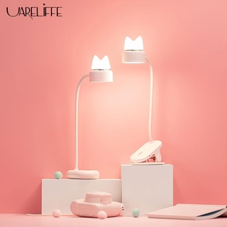 Uareliffe โคมไฟตั้งโต๊ะ LED รูปแมวน่ารัก พร้อมคลิปหนีบ ป้องกันสายตา โคมไฟอ่านหนังสือ โคมไฟกลางคืน สําหรับบ้าน สํานักงาน