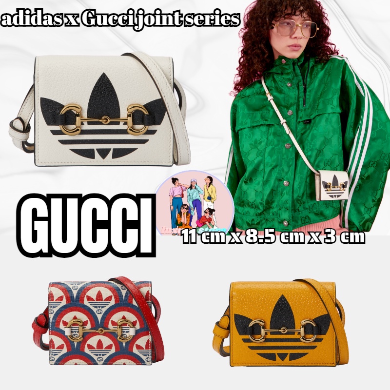 Gucci  adidas x Gucci joint series ตกแต่งด้วยที่ใส่การ์ดรูปม้า / กระเป๋าสตางค์ผู้หญิง / กระเป๋าใส่เหรียญ / กล