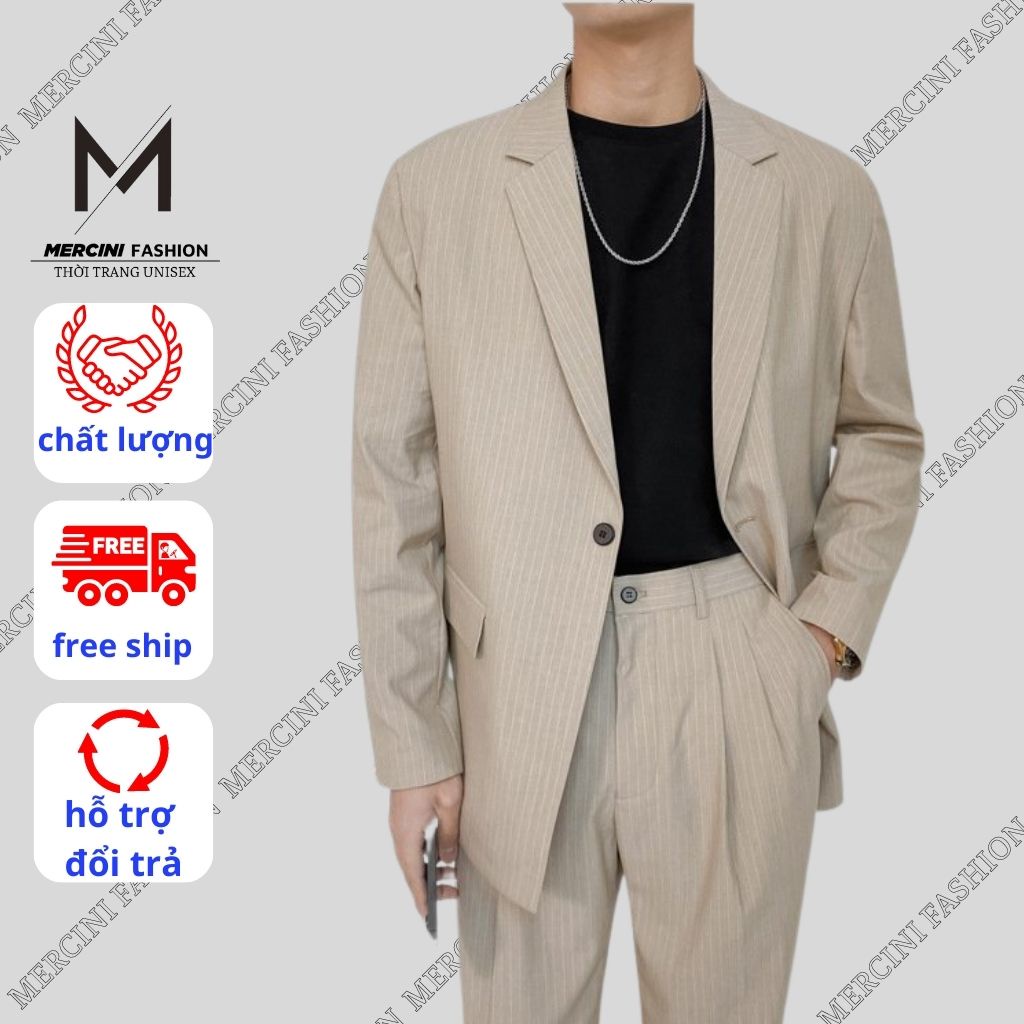 MERCINI Mens Blazer Set ชุดสูทผู้ชายรวมกางเกงลําลองผู้ชายและเสื้อเบลเซอร์หรูหราหรูหราในแฟชั่นเกาหลี