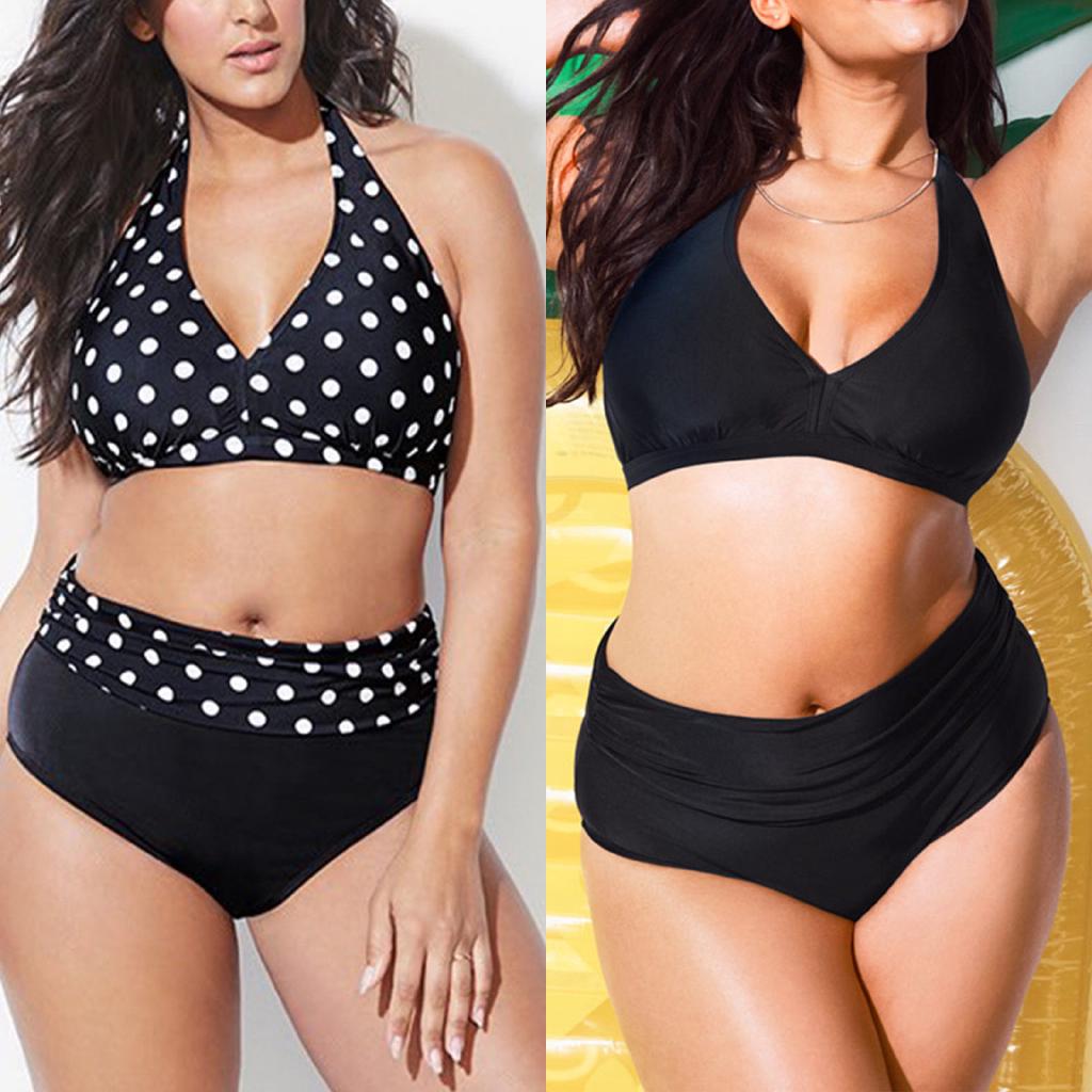 ชุดว่ายน้ำบิกินี่เอวสูง Halter Plus Size