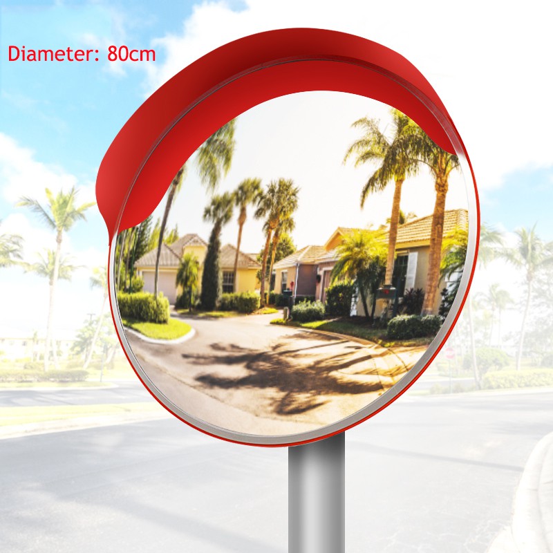 80cm กระจกนูน กระจกโค้งจราจร โพลีคาร์บอเนต อุปกรณ์จราจร แบบมีปีกกันฝน กระจกยุบตัวได้ไม่แตก Traffic C