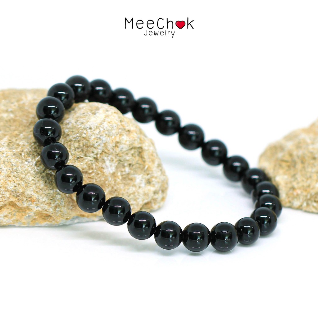 หินนิลดำ Onyx 8 มิล ช่วยปกป้องคุ้มครองให้ปลอดภัย หินมงคล หินสี หินนำโชค กำไลหิน หินสีดำ By.Meechok