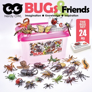 ของเล่นแมลง 24 ตัวพร้อมแฟลชการ์ดคู่กัน พร้อมกล่องหูหิ้ว ของเล่นเสริมพัฒนาการ Nerdy Owl Bugs & Friends Toy Set