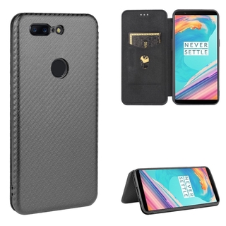 Luxury Carbon Fiber PU Leather Casing OnePlus 5T Magnetic Flip Cover OnePlus5T Wallet Case OnePlus5 Card Holder Stand