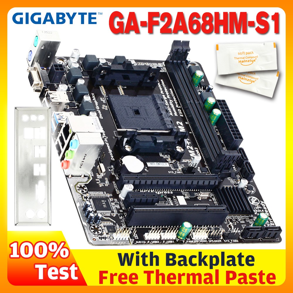 เมนบอร์ด Gigabyte GA-F2A68HM-S1 พร้อมแผ่นหลัง ซ็อกเก็ต DDR3 FM2 FM2+ 16G A68 A68H A68 มือสอง
