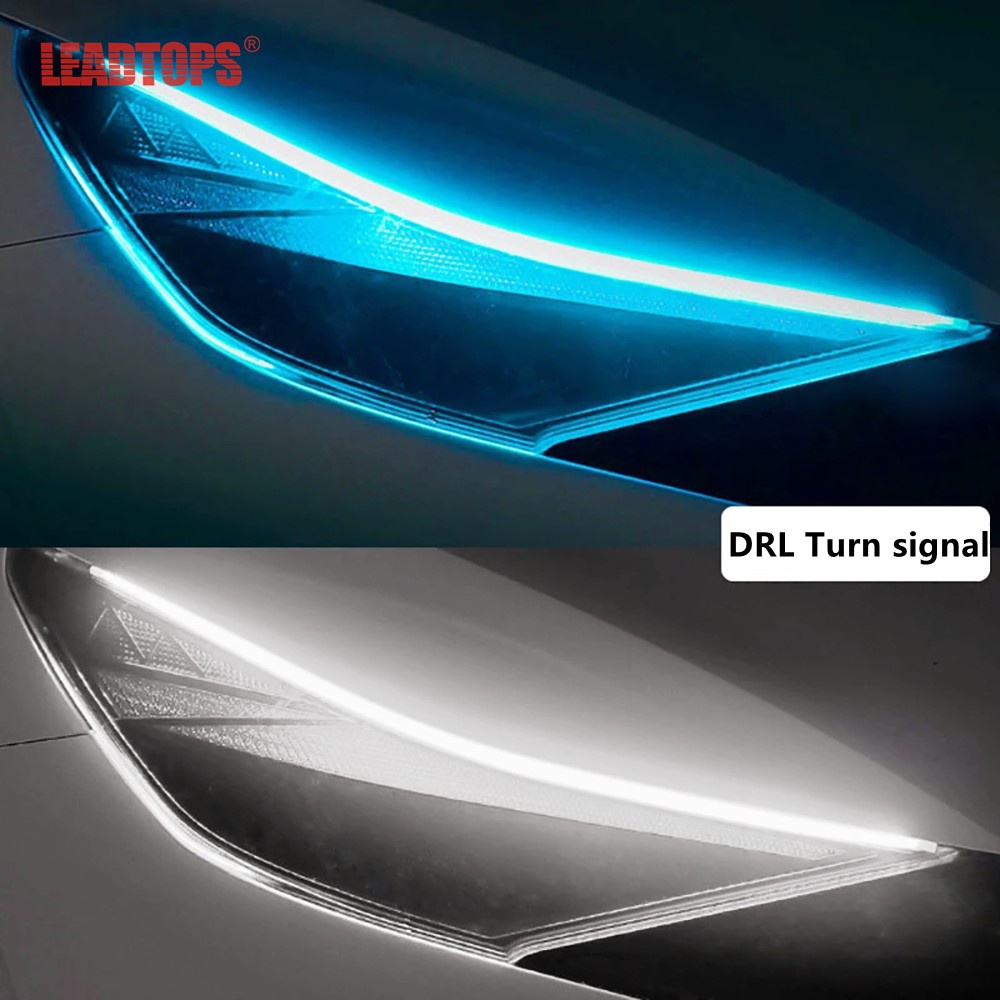 LEADTOPS 2 ชิ้น 12V DRL ไฟหน้ารถ แถบ LED ไฟเลี้ยว สวิตช์ซีเควนเชียล 30ซม. 45ซม. 60ซม.