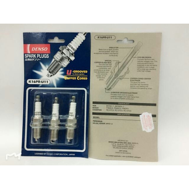 DENSO SPARK PLUG PERODUA KELISA KENARI VIVA 660/850 VIVA ELITE K16PR-U11 (1SET 3 ชิ้น)