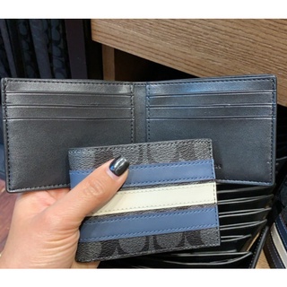 พร้อมส่ง แท้ 🇺🇸100% New Coach กระเป๋าสตางค์ ผู้ชาย SLIM BILLFOLD WALLET IN SIGNATURE CANVAS WITH VARSITY STRIPE (COACH 3