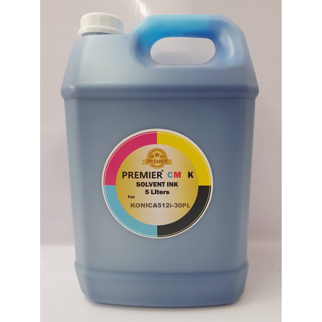 หมึกสี Solvent ink สำหรับ หัวพิมพ์ Konica 512i 30PL 5ลิตร ไร้กลิ่น PREMIER SOVENT INK 30PL สี Cyan (