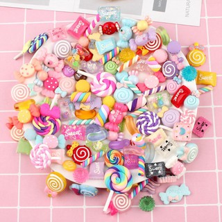 30/50/100Pcs เรซิ่น Charms ผสมลูกอมขนม Drop Oil Flatback Cabochon ลูกปัดสำหรับ DIY Scrapbooking Phonecase งานฝีมือ