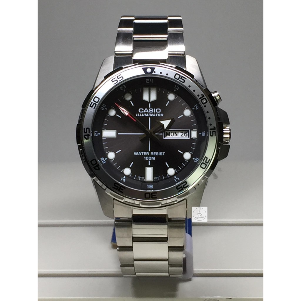 นาฬิกาข้อมือผู้ชาย Casio รุ่น MTD-1079D-8AVDF ตัวเรือนและสายนาฬิกาสแตนเลส หน้าปัดสีดำ รับประกันของแท้ 100 %