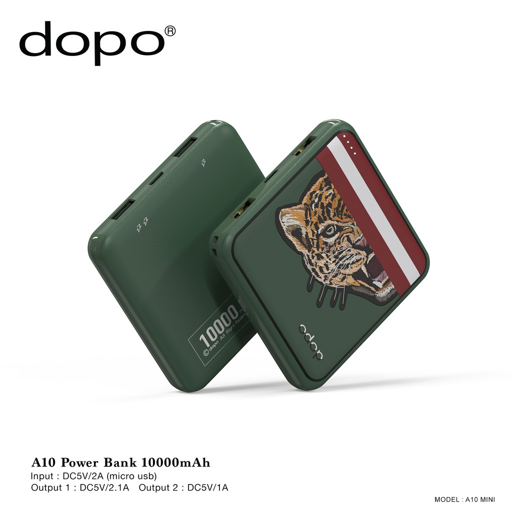 dopo Power Bank รุ่น A10 mini (ลาย Tiger) (ฺGreen) 10000 mAh รับประกัน 1 ปี (แบตเตอรี่สำรอง พาวเวอร์